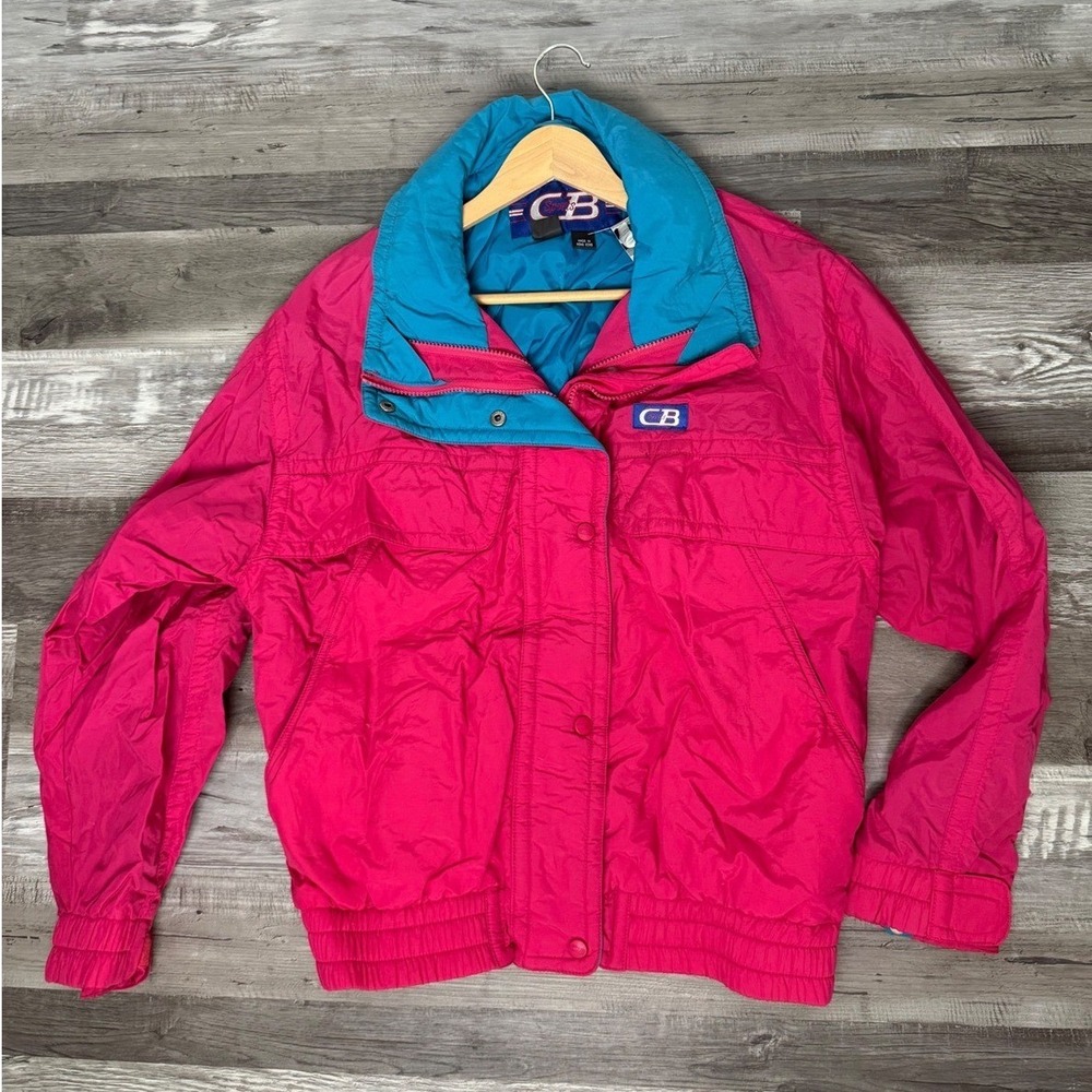 Vintage CB Sports Ski Jacket Pink Turquoise Retro 80s Nylon Windbreaker